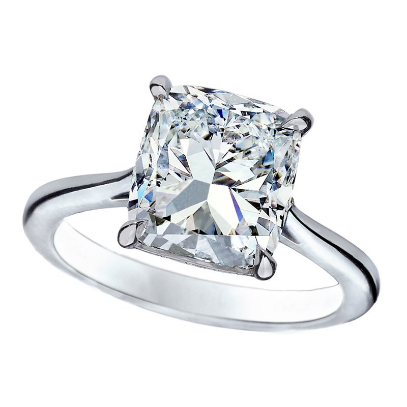 Cushion Cut Diamond Solitaire Ring with Platinum Setting - Only Natural ...