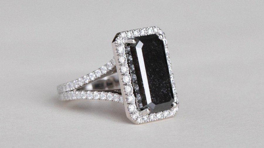 Black Diamond Gold Engagement Ring Set 14K Rose Gold Flower Engagement  Rings Unique Natural Black Diamond Rings - Camellia Jewelry