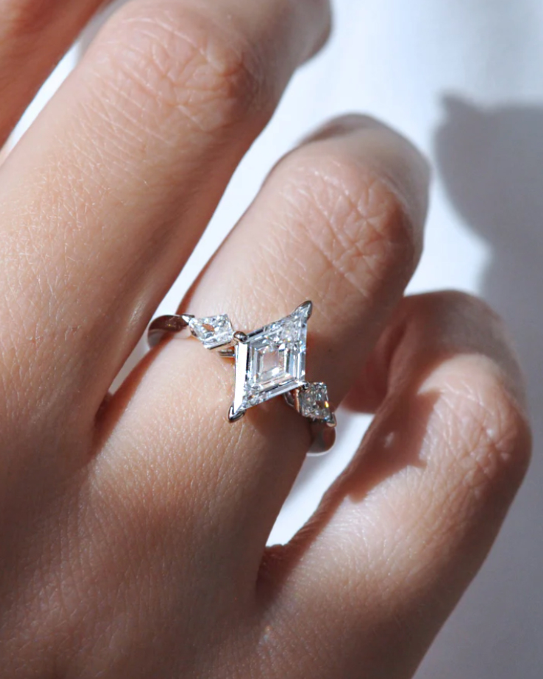 East West Bezel Set Kite Cut Lab Grown Engagement Ring Set Rose Gold July  birthstone Rings - Oveela Jewelry