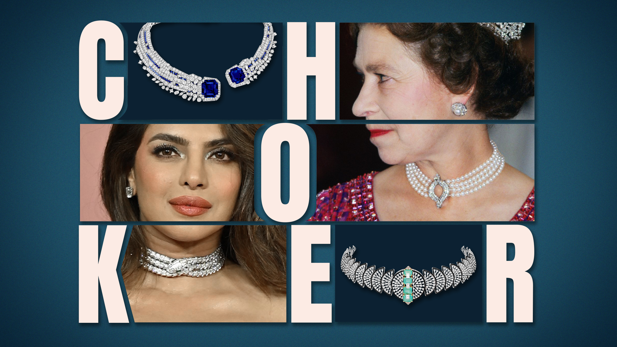 Stylish 10-in-1 Diamond Choker Necklace in 18K Gold with interchangeable  Color Stone & Pearls