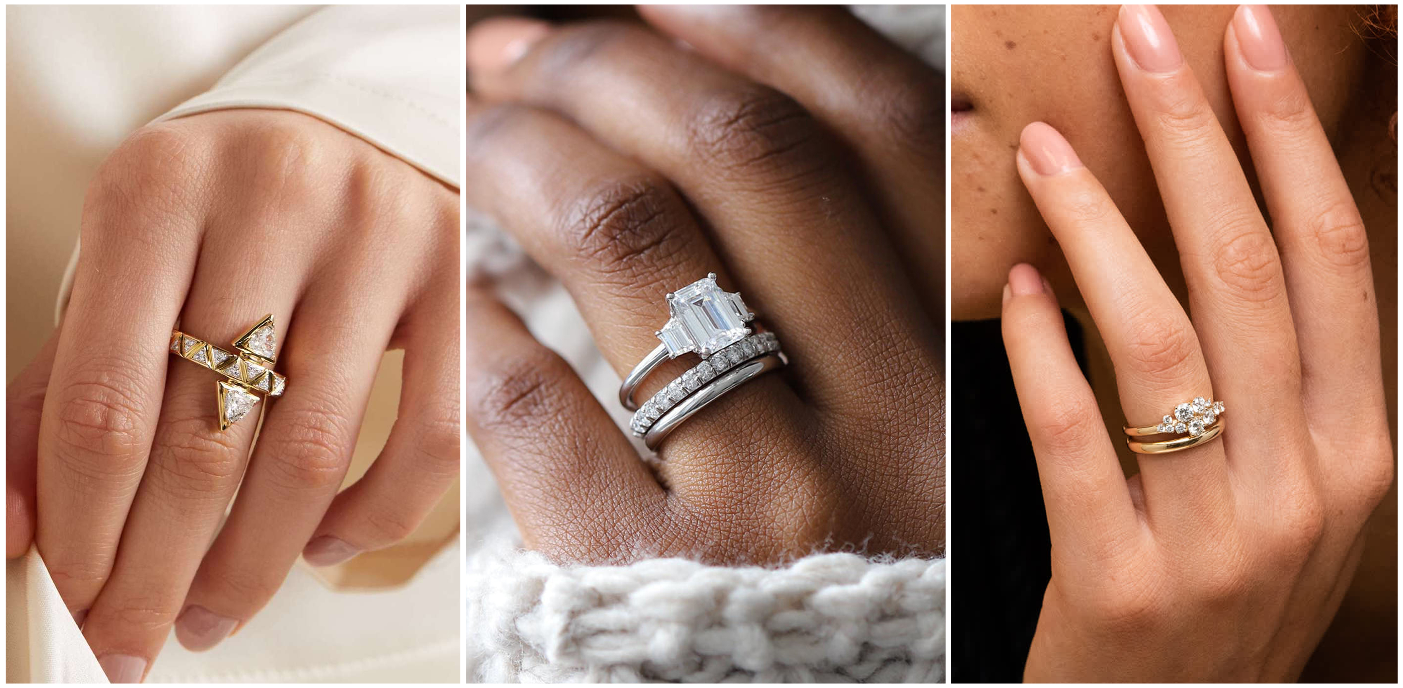 Quyen Round Natural Diamond 1.00 ctw Women Three Stone Engagement Ring in  18K Yellow Gold | TriJewels