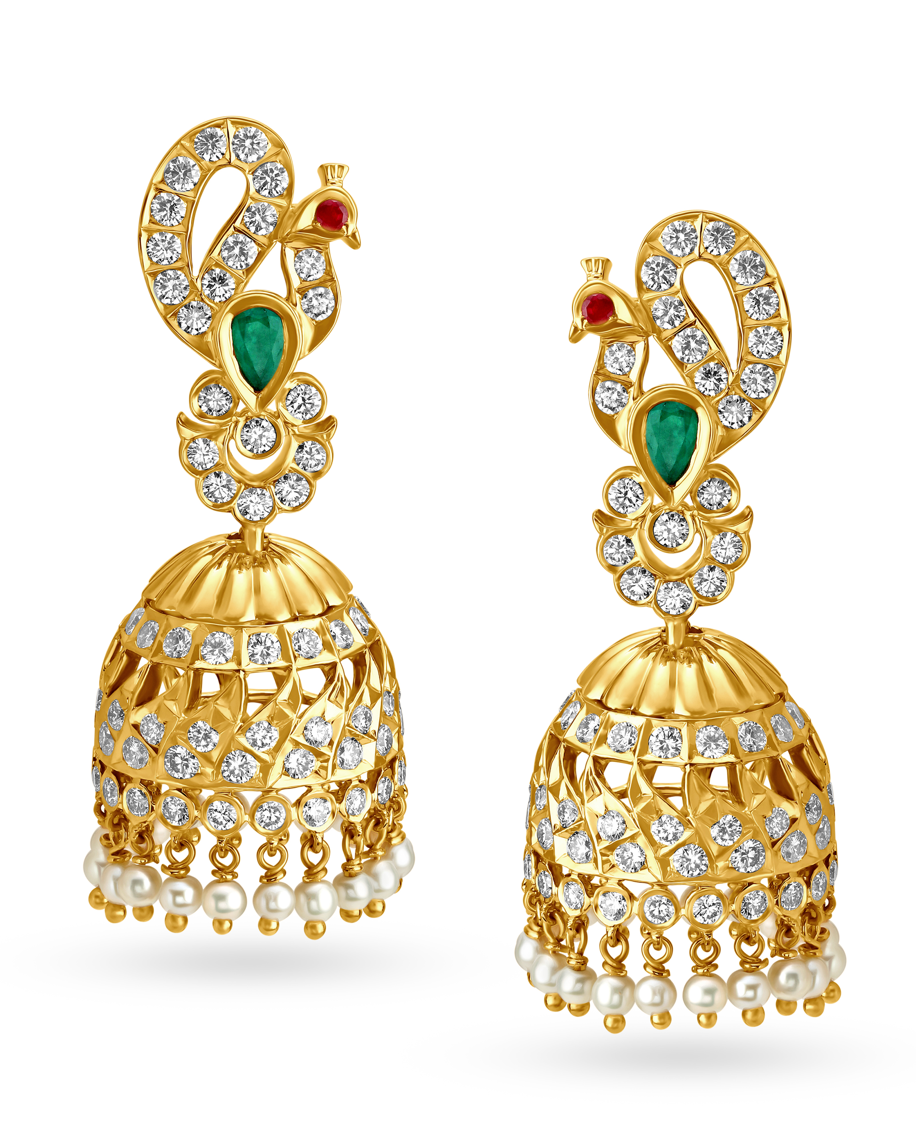 Delightful Yellow Gold Clover Jhumkas