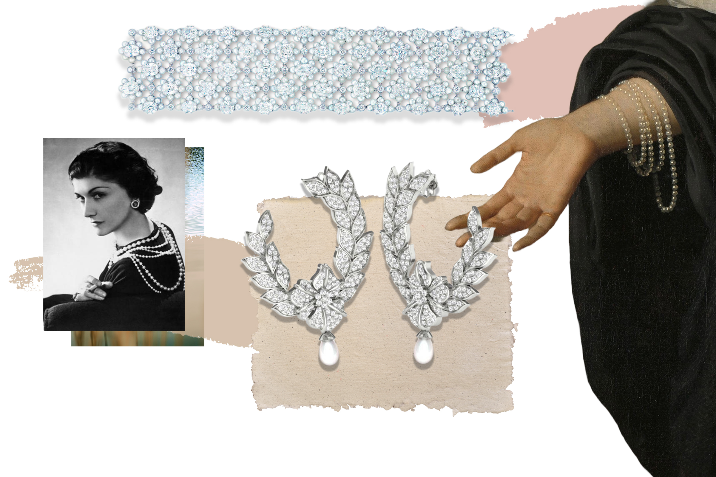 Coco Chanel wearing a strand of pearl jewellery