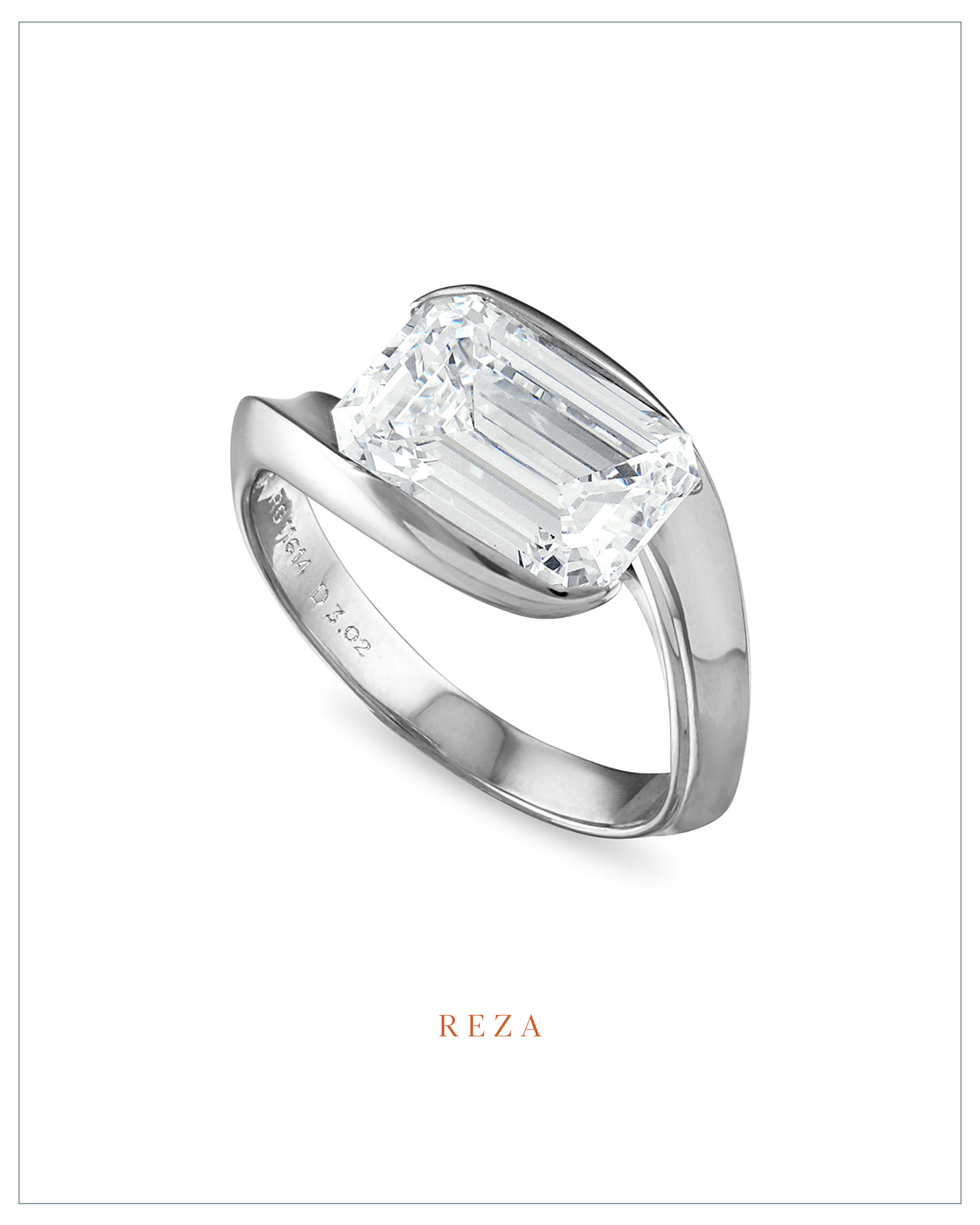Reza solitaire ring with emerald-cut diamond