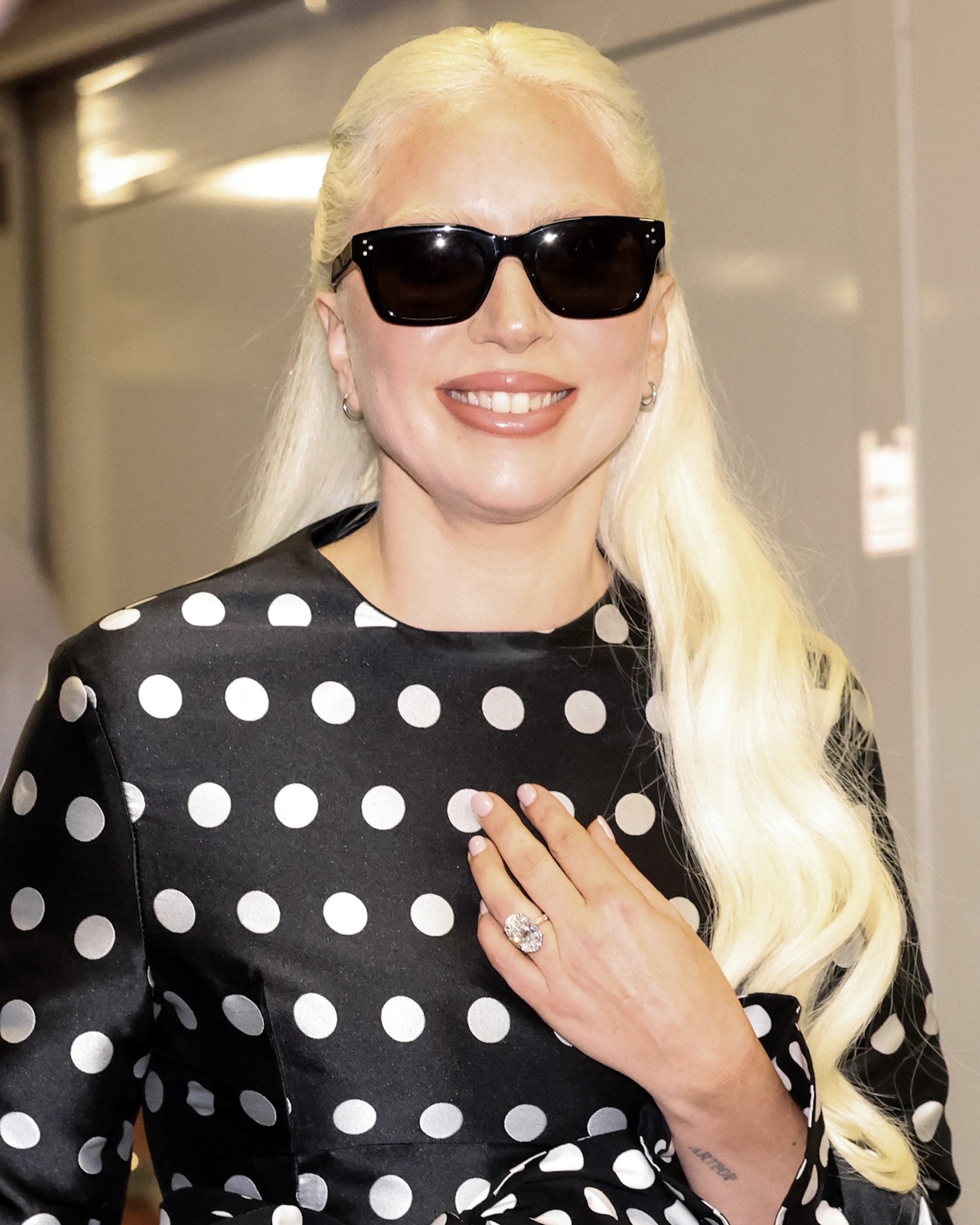 Lady Gaga wears her new Oval Diamond Engagement Ring at the Venice International Film Festival at on September 02, 2024 in Venice, Italy.