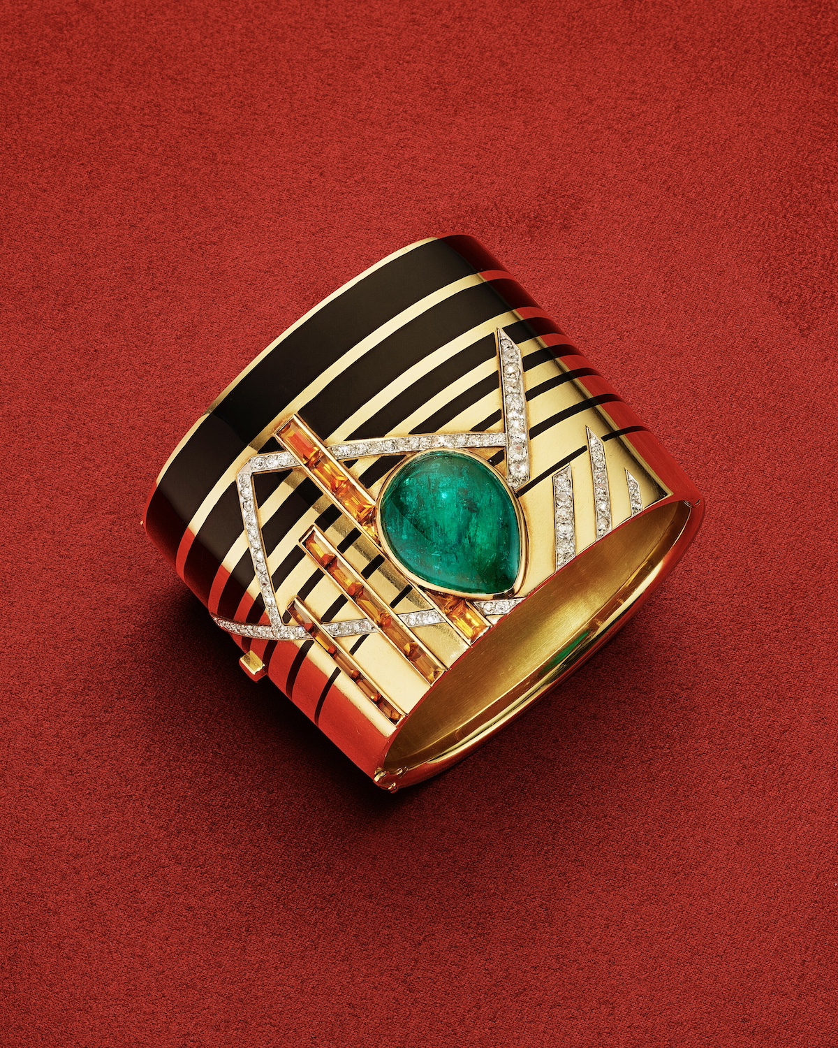 Georges Fouquet Art Deco Multi-Gem and Enamel Bangle as a part of Jewels as Art: Magnificent Jewels.