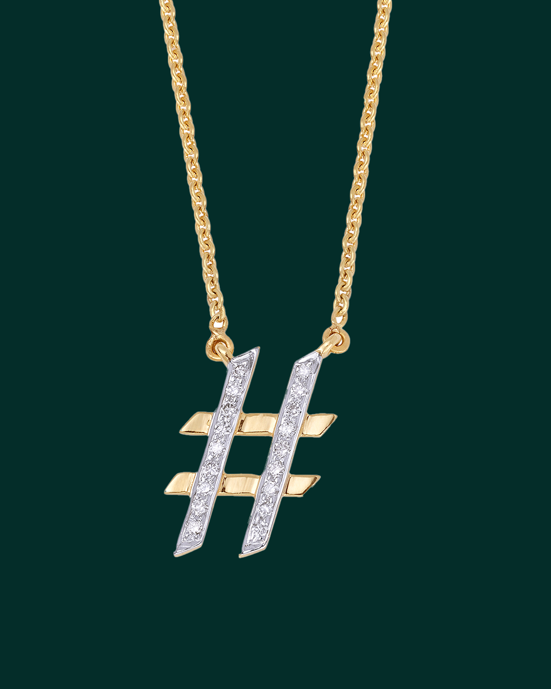 Gold hashtag pendant with diamonds by H.Ajoomal Fine Jewellery