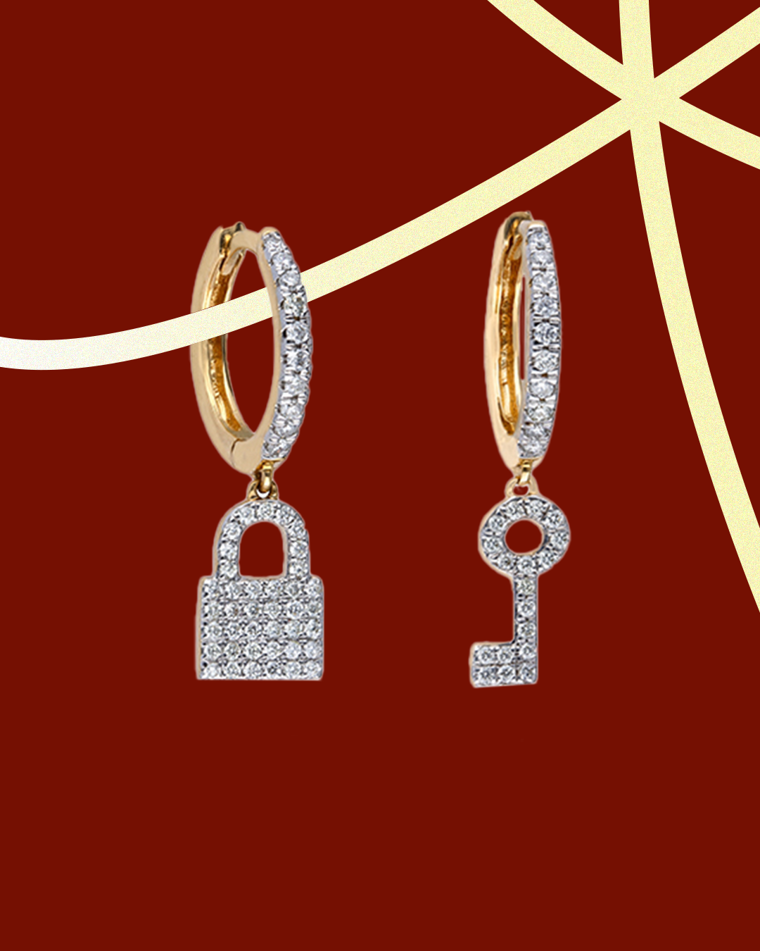 Yellow gold lock and key diamond hoop earrings by Tara Fine Jewellery