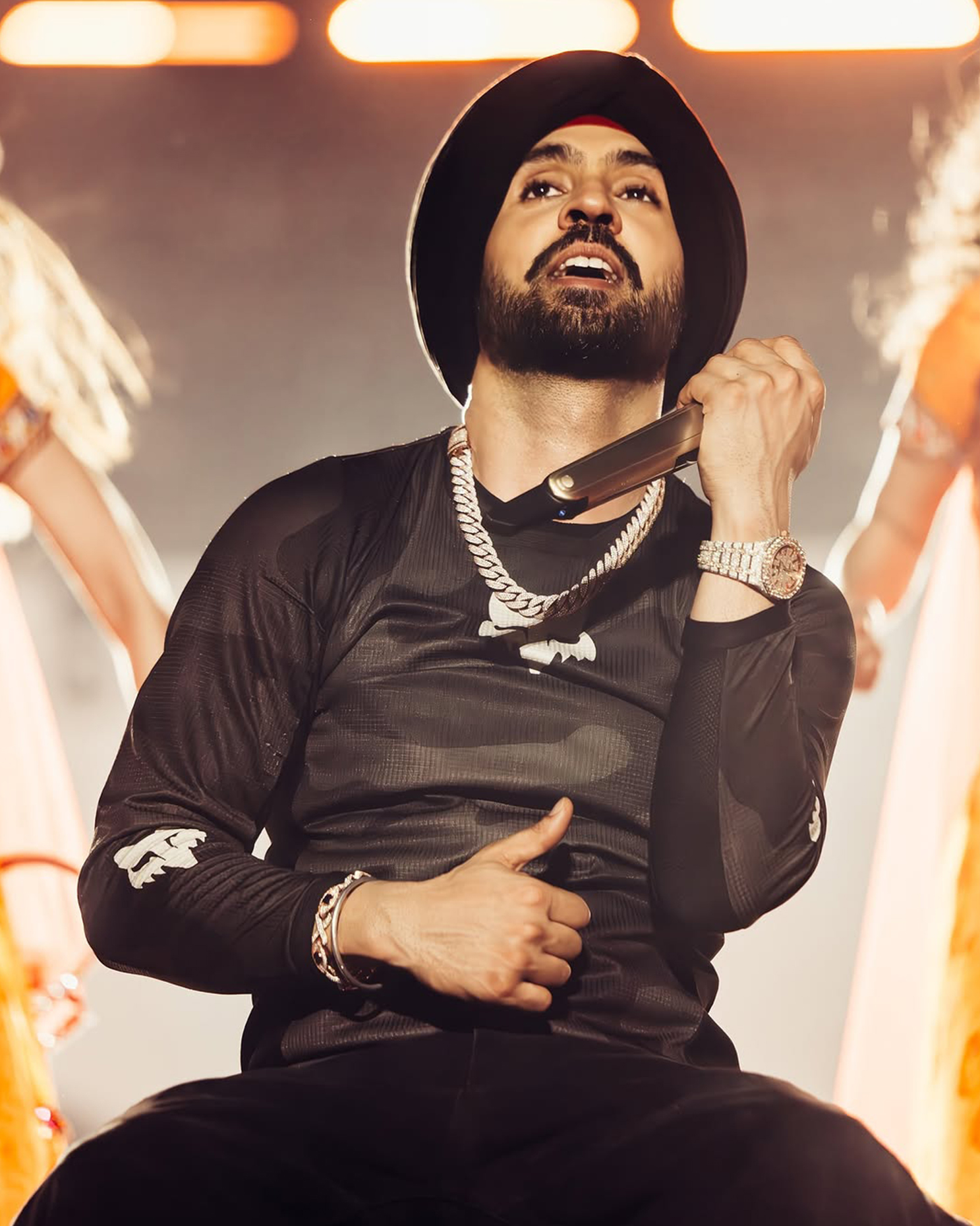 Diljit Dosanjh showcasing a trio of diamond pieces for a refined, cool look.