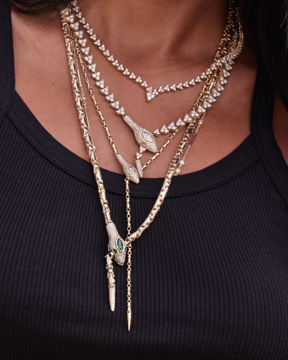 Jacquie Aiche Pave Marquise Diamond Snake Head Rolo Chain Y Necklace. Year of the Snake.