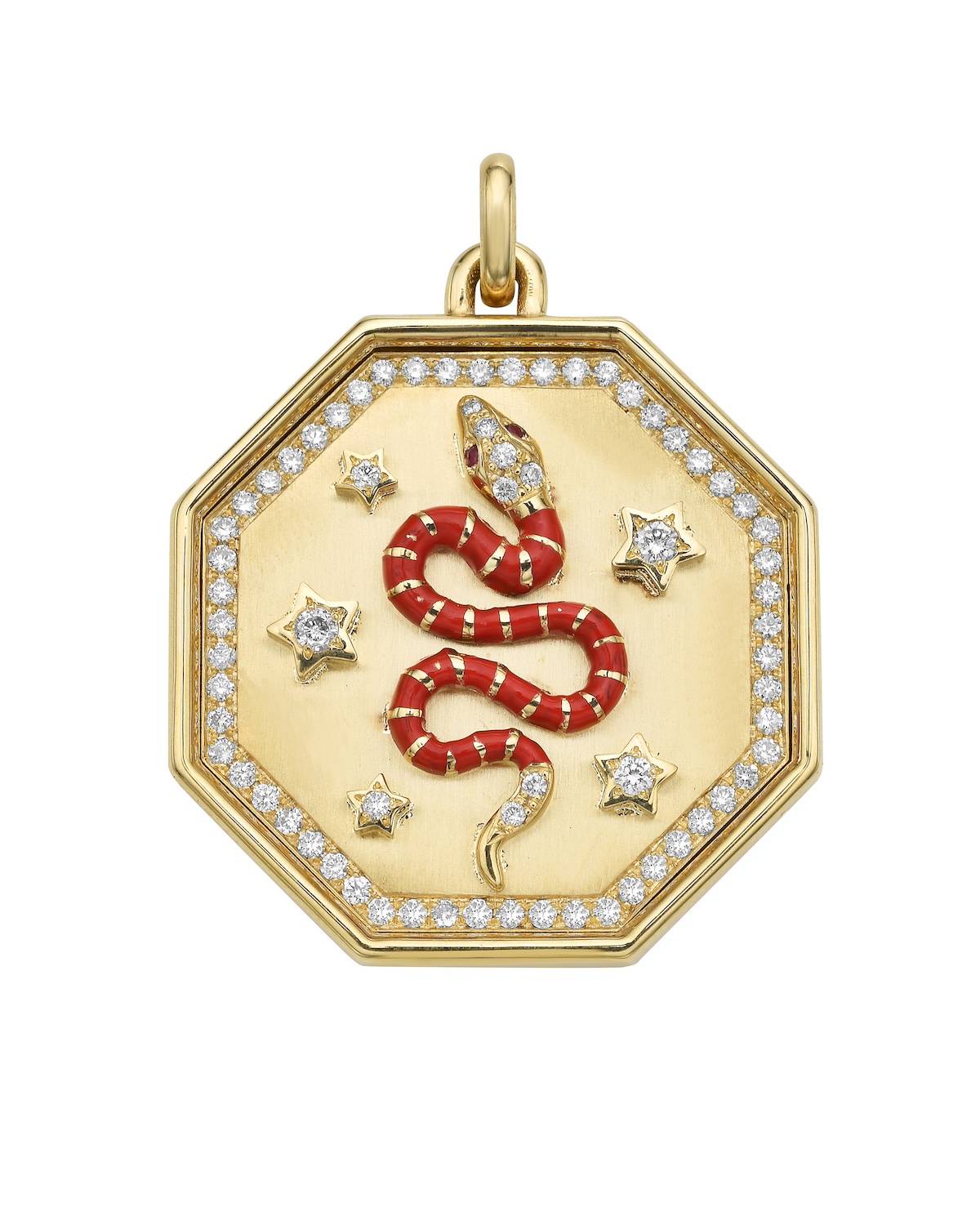 Lionheart Nouvelle Diamond Red Enamel Serpent Octagon Medallion. Year of the Snake.