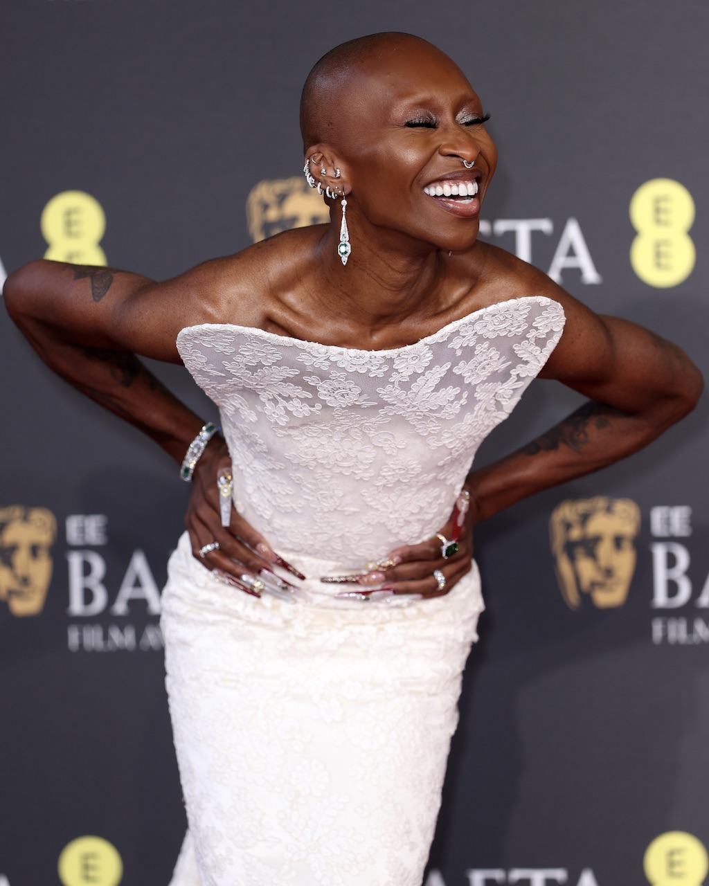 Cynthia Erivo wore Tiffany & Co. diamond jewelry at the 2025 BAFTA Awards.